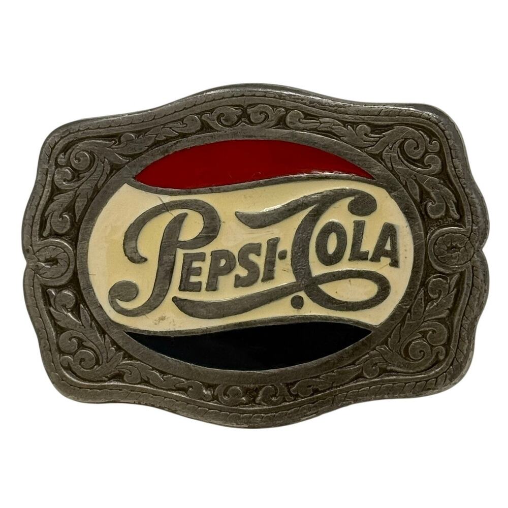 Vintage 1991 Pepsi Cola Belt Buckle Silver Tone Logo 3” USA
